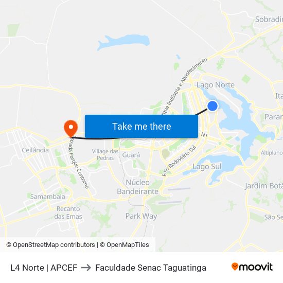 L4 Norte | APCEF to Faculdade Senac Taguatinga map