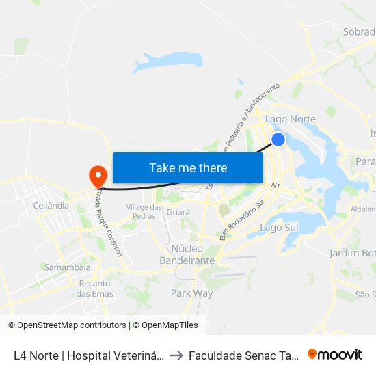 L4 Norte | Hospital Veterinário da UnB to Faculdade Senac Taguatinga map