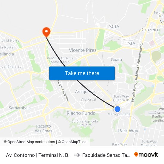 Av. Contorno | Terminal N. Bandeirante to Faculdade Senac Taguatinga map