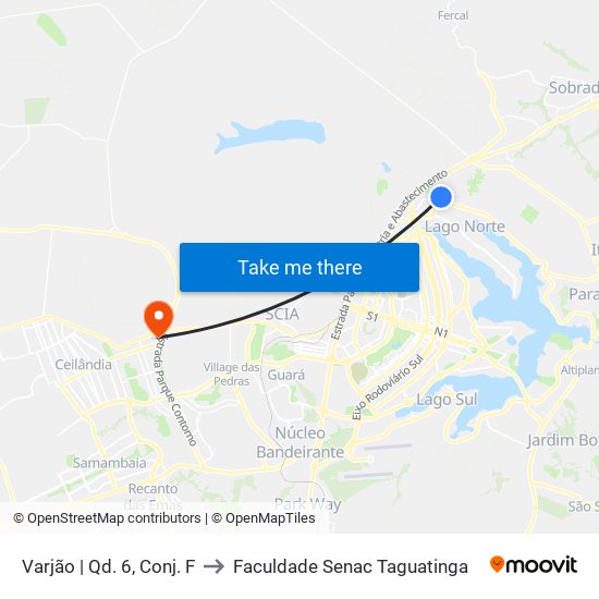 Varjão | Qd. 6, Conj. F to Faculdade Senac Taguatinga map