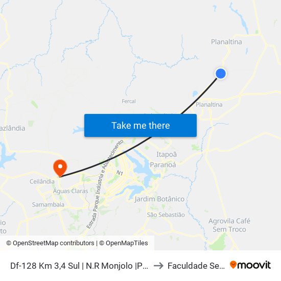 Df-128 Km 3,4 Sul | N.R Monjolo |Posto Bprv | Entroncamento Df-205 to Faculdade Senac Taguatinga map