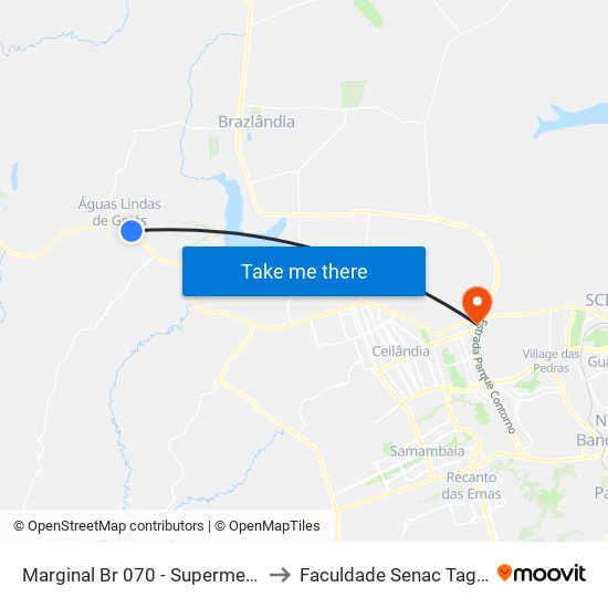 Marginal Br 070 - Supermerc. Tatico to Faculdade Senac Taguatinga map