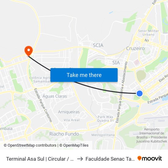 Terminal Asa Sul | Circular / Samambaia to Faculdade Senac Taguatinga map