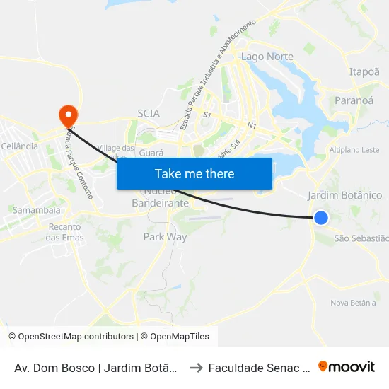 Av. Dom Bosco | Jardim Botânico VI - Portaria I to Faculdade Senac Taguatinga map