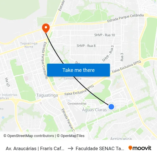 Av. Araucárias | Fran's Café / Sigma to Faculdade SENAC Taguatinga map