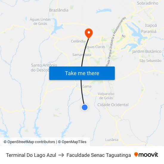 Terminal Do Lago Azul to Faculdade Senac Taguatinga map