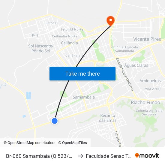 Br-060 Samambaia (Q 523/Garagem Urbi) to Faculdade Senac Taguatinga map