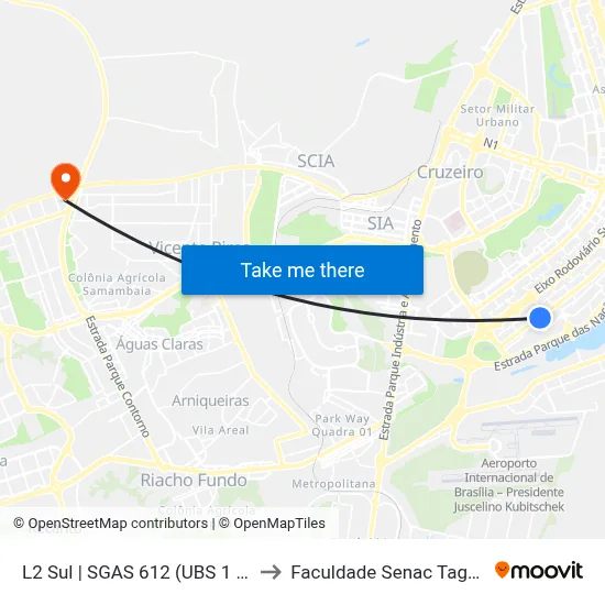 L2 Sul | SGAS 612 (UBS 1 / CEE 2) to Faculdade Senac Taguatinga map