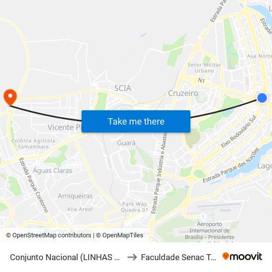 Conjunto Nacional (LINHAS CIRCULARES) to Faculdade Senac Taguatinga map