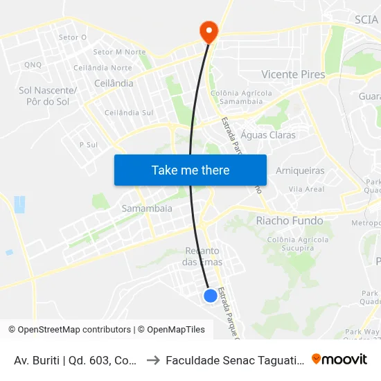 Av. Buriti | Qd. 603, Conj. 1 to Faculdade Senac Taguatinga map