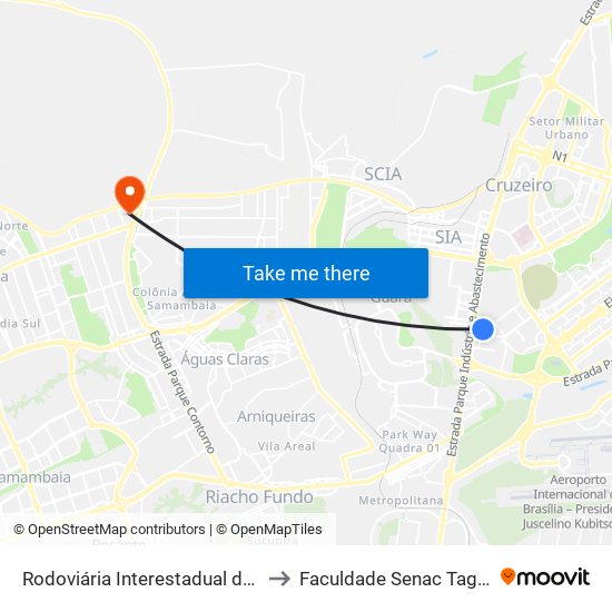 Rodoviária Interestadual de Brasília to Faculdade Senac Taguatinga map