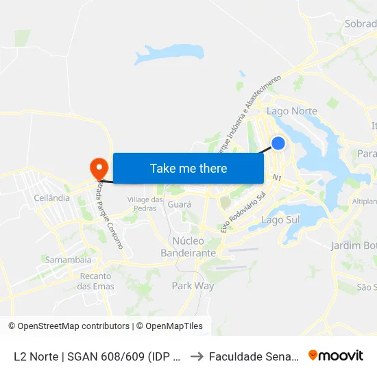 L2 Norte | SGAN 608/609 (IDP / Hospital Mantevida) to Faculdade Senac Taguatinga map