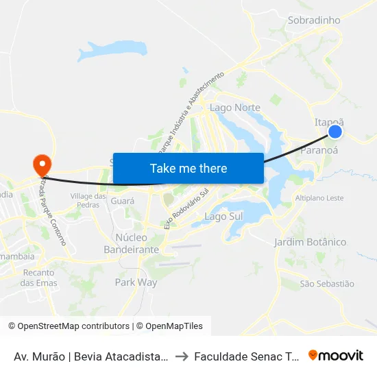Av. Murão | Bevia Atacadista / World Gym to Faculdade Senac Taguatinga map