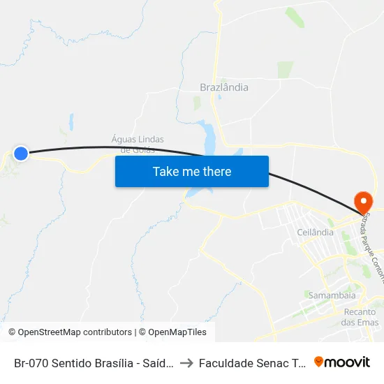 Br-070 Sentido Brasília - Saída Do Girassol to Faculdade Senac Taguatinga map