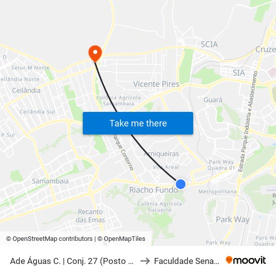 Ade Águas C. | Conj. 27 (Posto Shell / Fasa) «Oposto» to Faculdade Senac Taguatinga map