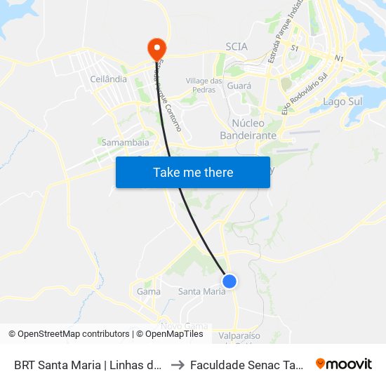BRT Santa Maria | Linhas do Entorno to Faculdade Senac Taguatinga map