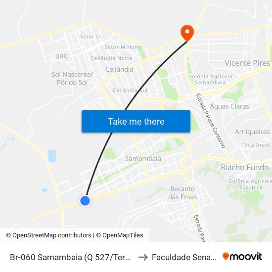 Br-060 Samambaia (Q 527/Terminal Samambaia Sul) to Faculdade Senac Taguatinga map