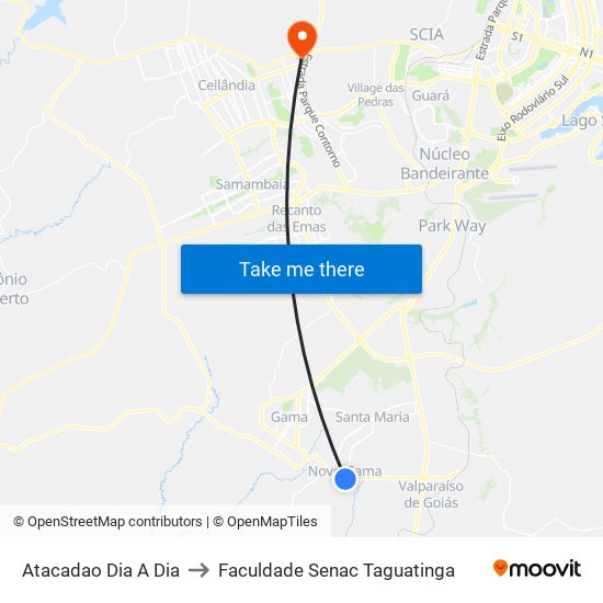 Atacadao Dia A Dia to Faculdade Senac Taguatinga map