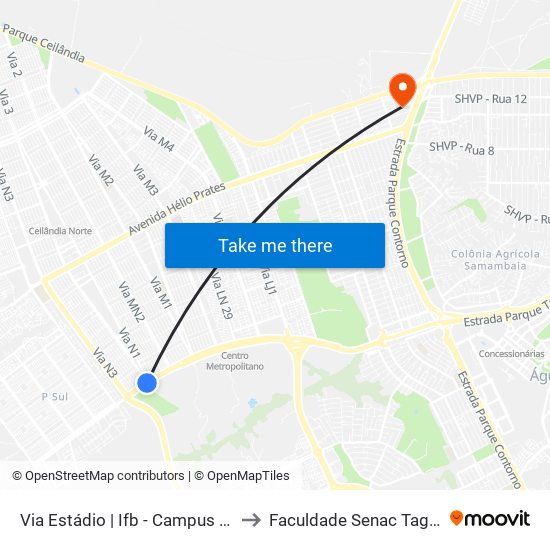 Via Estádio | Ifb - Campus Ceilândia to Faculdade Senac Taguatinga map