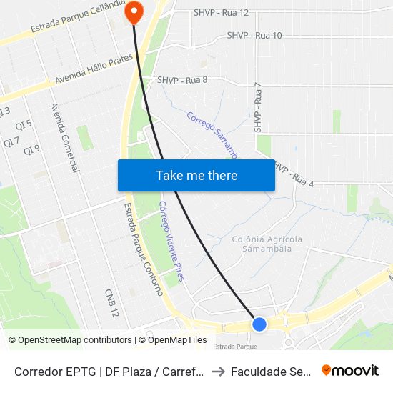 Corredor EPTG | DF Plaza / Carrefour / Sam's Club (Sentido Tag.) to Faculdade Senac Taguatinga map