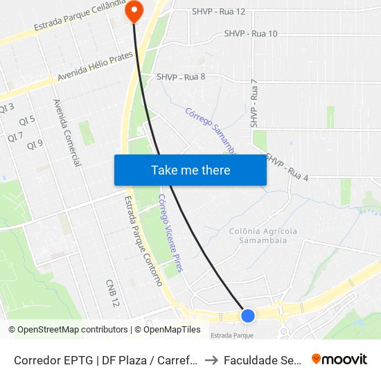 Corredor EPTG | DF Plaza / Carrefour / Sam's Club (Sentido BSB) to Faculdade Senac Taguatinga map