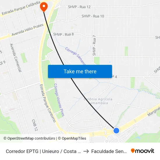 Corredor EPTG | Unieuro / Costa Atacadista (Sentido Tag.) to Faculdade Senac Taguatinga map