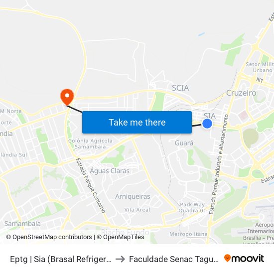 Eptg | Sia (Brasal Refrigerantes) to Faculdade Senac Taguatinga map