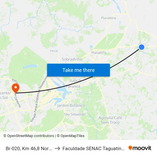 Br-020, Km 46,8 Norte to Faculdade SENAC Taguatinga map