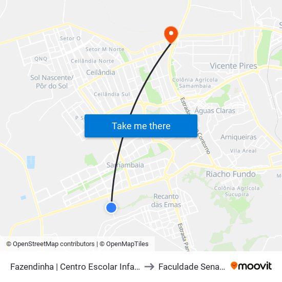 Fazendinha | Centro Escolar Infantil Pró-Vida «Oposto» to Faculdade Senac Taguatinga map