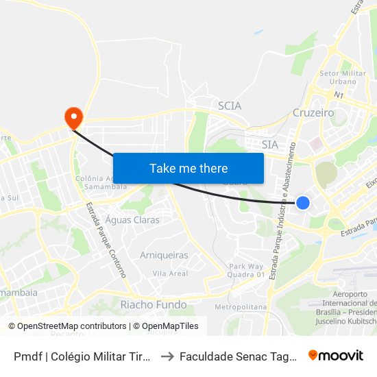Pmdf | Colégio Militar Tiradentes to Faculdade Senac Taguatinga map