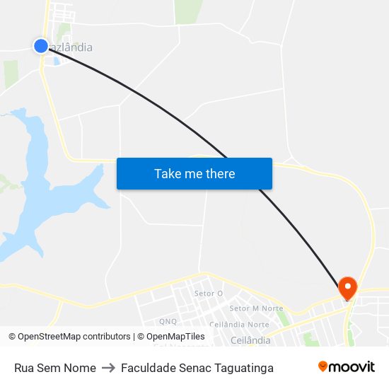 Rua Sem Nome to Faculdade Senac Taguatinga map
