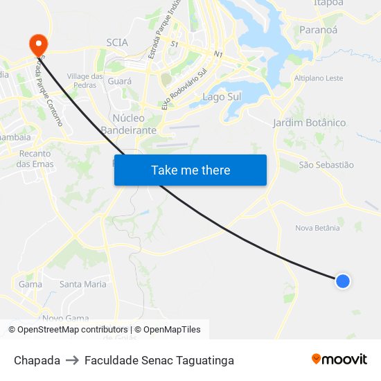 Chapada to Faculdade Senac Taguatinga map