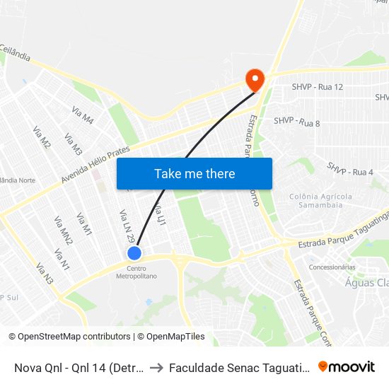 Nova Qnl - Qnl 14 (Detran) to Faculdade Senac Taguatinga map