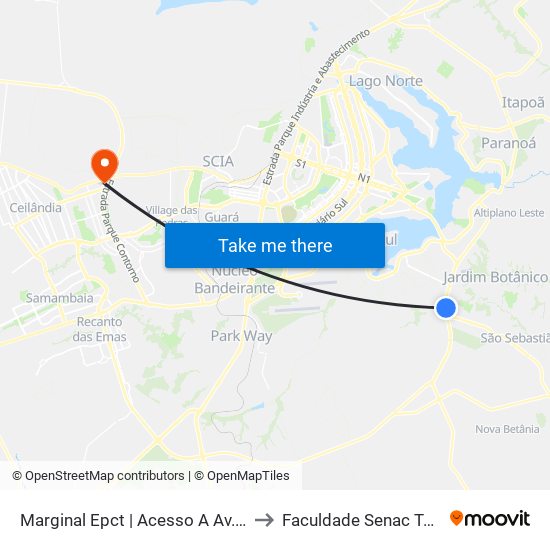 Marginal Epct | Acesso A Av. Dom Bosco to Faculdade Senac Taguatinga map