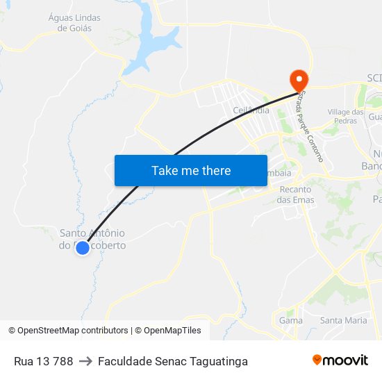 Rua 13 788 to Faculdade Senac Taguatinga map