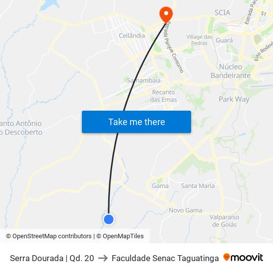Serra Dourada | Qd. 20 to Faculdade Senac Taguatinga map