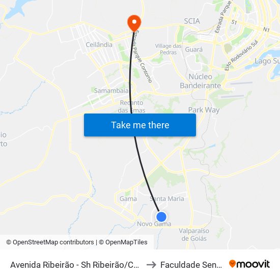Avenida Ribeirão - Sh Ribeirão/Cond Porto Rico Fase 1 Q H to Faculdade Senac Taguatinga map
