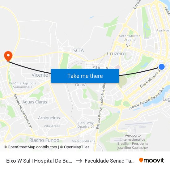 Eixo W Sul | Hospital De Base ( B R T ) to Faculdade Senac Taguatinga map