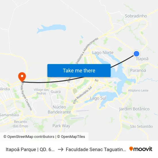 Itapoã Parque | QD. 601 to Faculdade Senac Taguatinga map