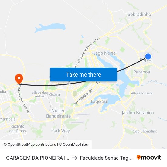 GARAGEM DA PIONEIRA ITAPOÃ to Faculdade Senac Taguatinga map