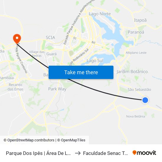 Parque Dos Ipês | Área De Lazer Do Crixá to Faculdade Senac Taguatinga map