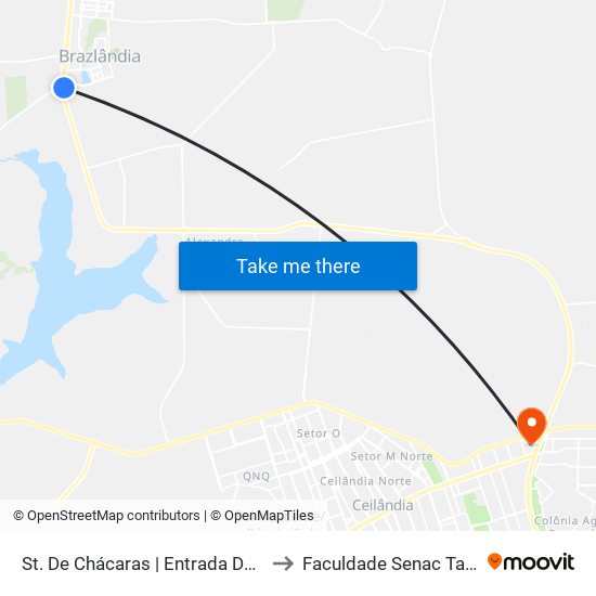 St. De Chácaras | Entrada De Brazlândia to Faculdade Senac Taguatinga map