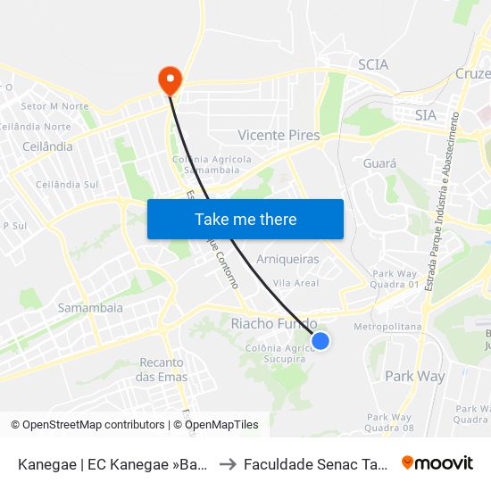 Kanegae | EC Kanegae »Bandeirante» to Faculdade Senac Taguatinga map