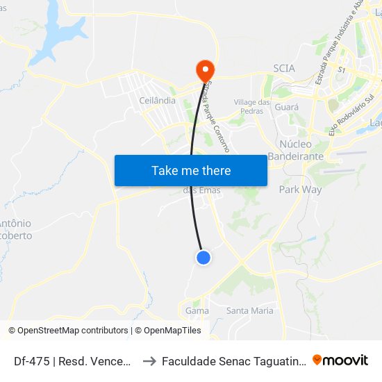 Df-475 | Resd. Vencedor to Faculdade Senac Taguatinga map