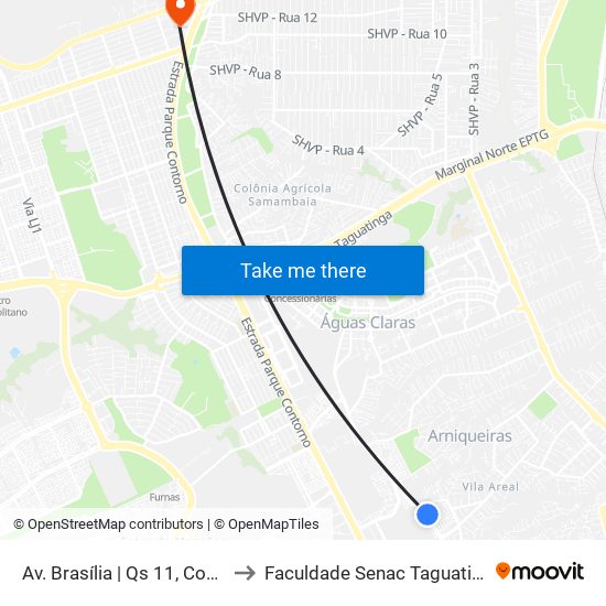 Av. Brasília | Qs 11, Conj. F to Faculdade Senac Taguatinga map