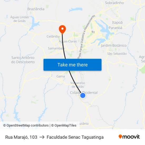 Rua Marajó, 103 to Faculdade Senac Taguatinga map