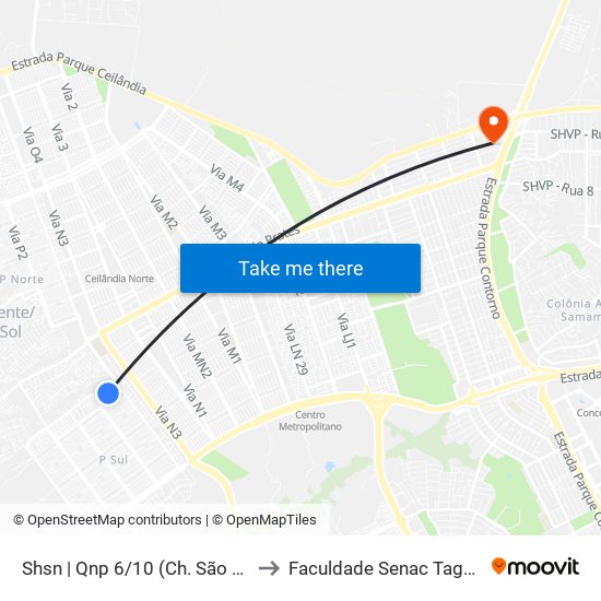 Shsn | Qnp 6/10 (Ch. São Cosmo) to Faculdade Senac Taguatinga map