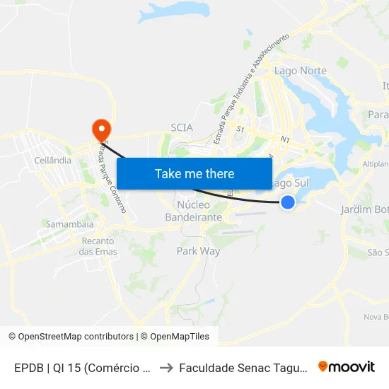 EPDB | QI 15 (Comércio Local) to Faculdade Senac Taguatinga map