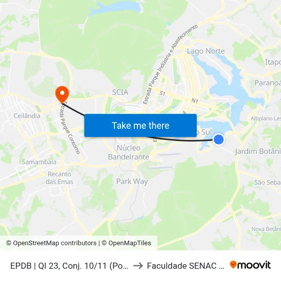 EPDB | QI 23, Conj. 10/11 (Posto Estação 23) to Faculdade SENAC Taguatinga map