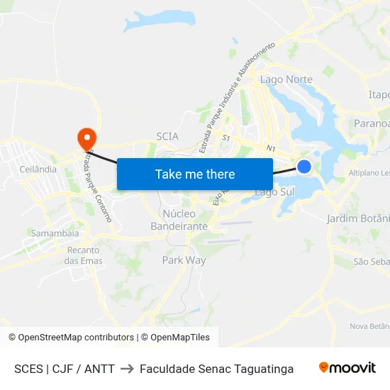SCES | CJF / ANTT to Faculdade Senac Taguatinga map